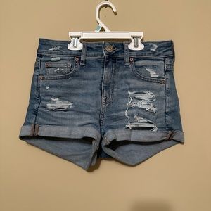 american eagle high-rise shortie denim shorts